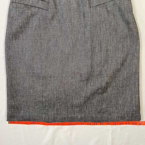 Nanette Lepore Linen Blend Pencil Skirt Gray Knee Length Ruffle Waist Size 8 - Picture 12 of 16